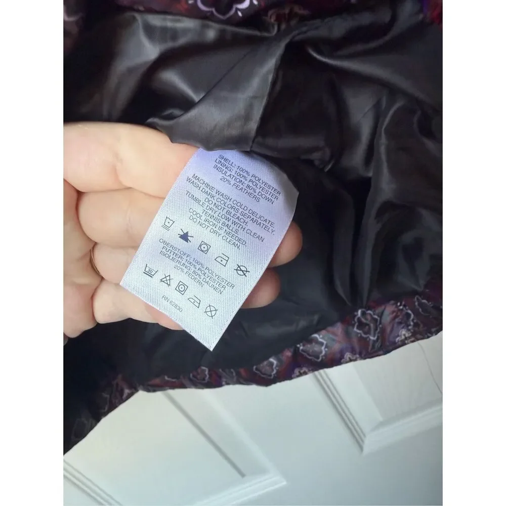 Lands' End Puffer Coat XS Women's Purple Floral Down Feathers Winter Snow Ski